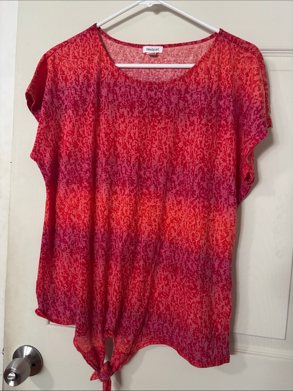 Westport Pink-Red Short Sleeve Tie-Front Top